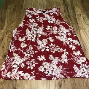 J Jill Wearever Collection Red Floral Rayon Spandex Sleeveless Top Womens Large